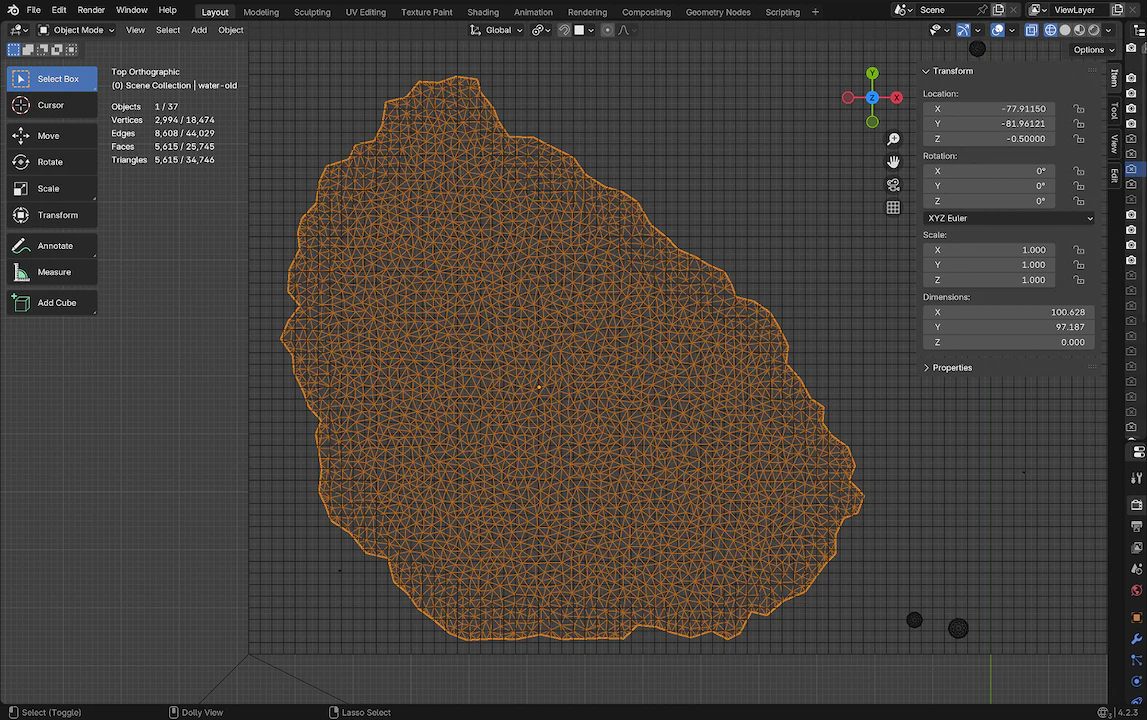 Custom Blender mesh for the lake